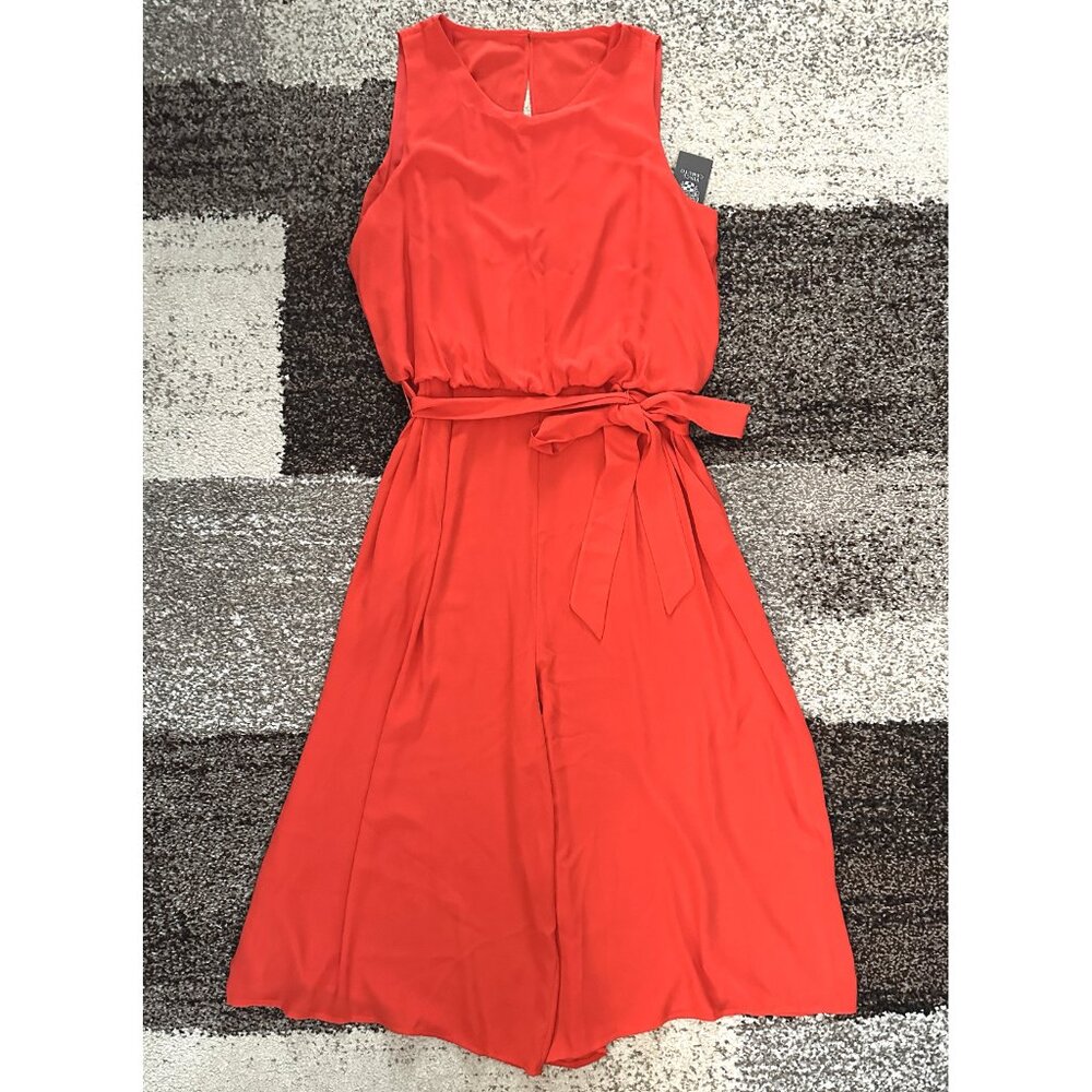 VINCE CAMUTO (Size 14) Poppy Coral Sleeveless Blouson Cropped Belted Jumpsuit